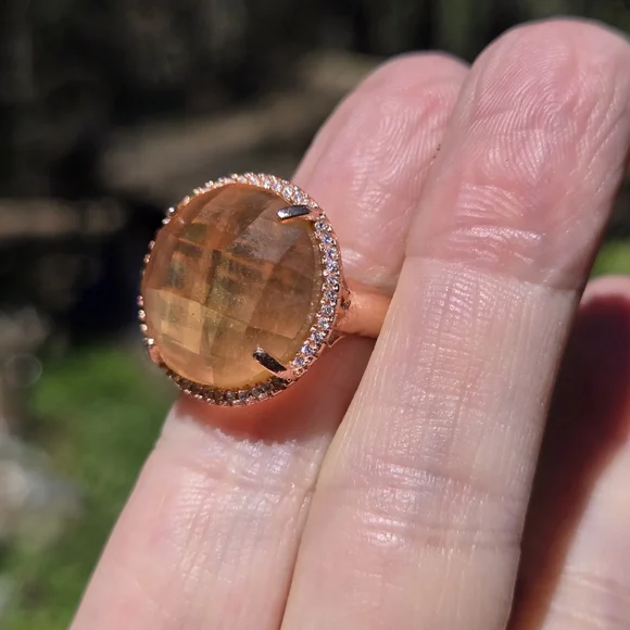 HUGE 26k sphere cut citrine & white topaz rosegold ring sz8 - Picture 6 of 8